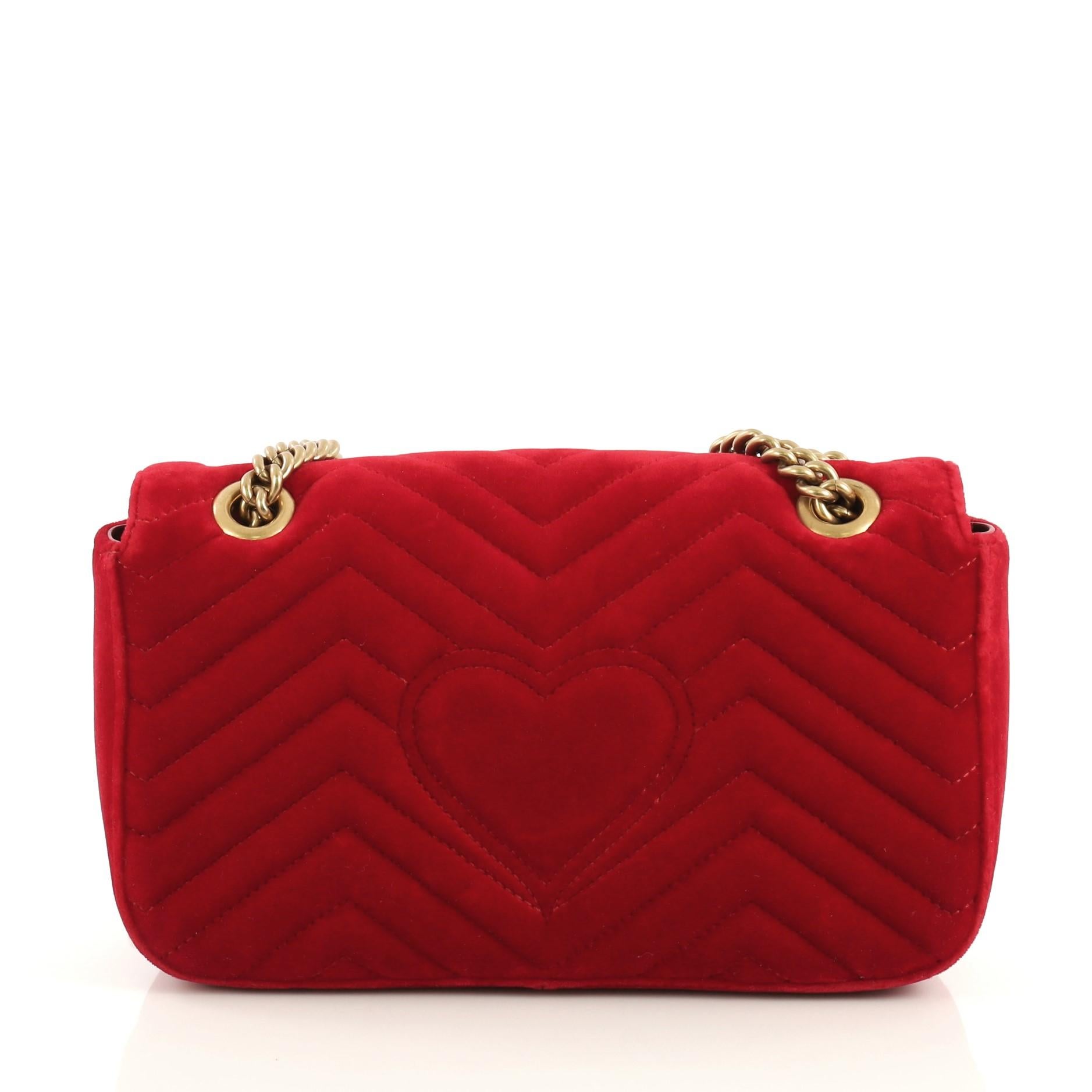 Red Gucci GG Marmont Flap Bag Matelasse Velvet Small