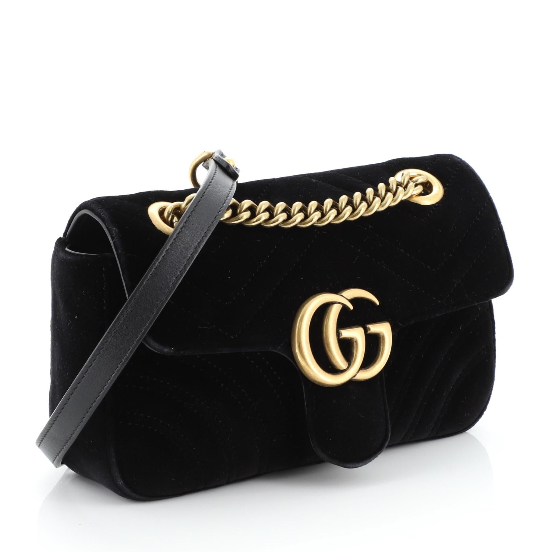 Black Gucci GG Marmont Flap Bag Matelasse Velvet Small 
