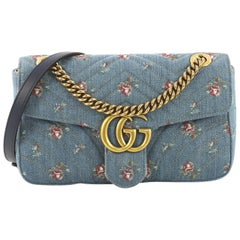 Gucci GG Marmont Flap Bag Printed Matelasse Denim Small