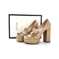 Gucci GG Marmont Fringe Platform Leather Loafers Pumps 37.5