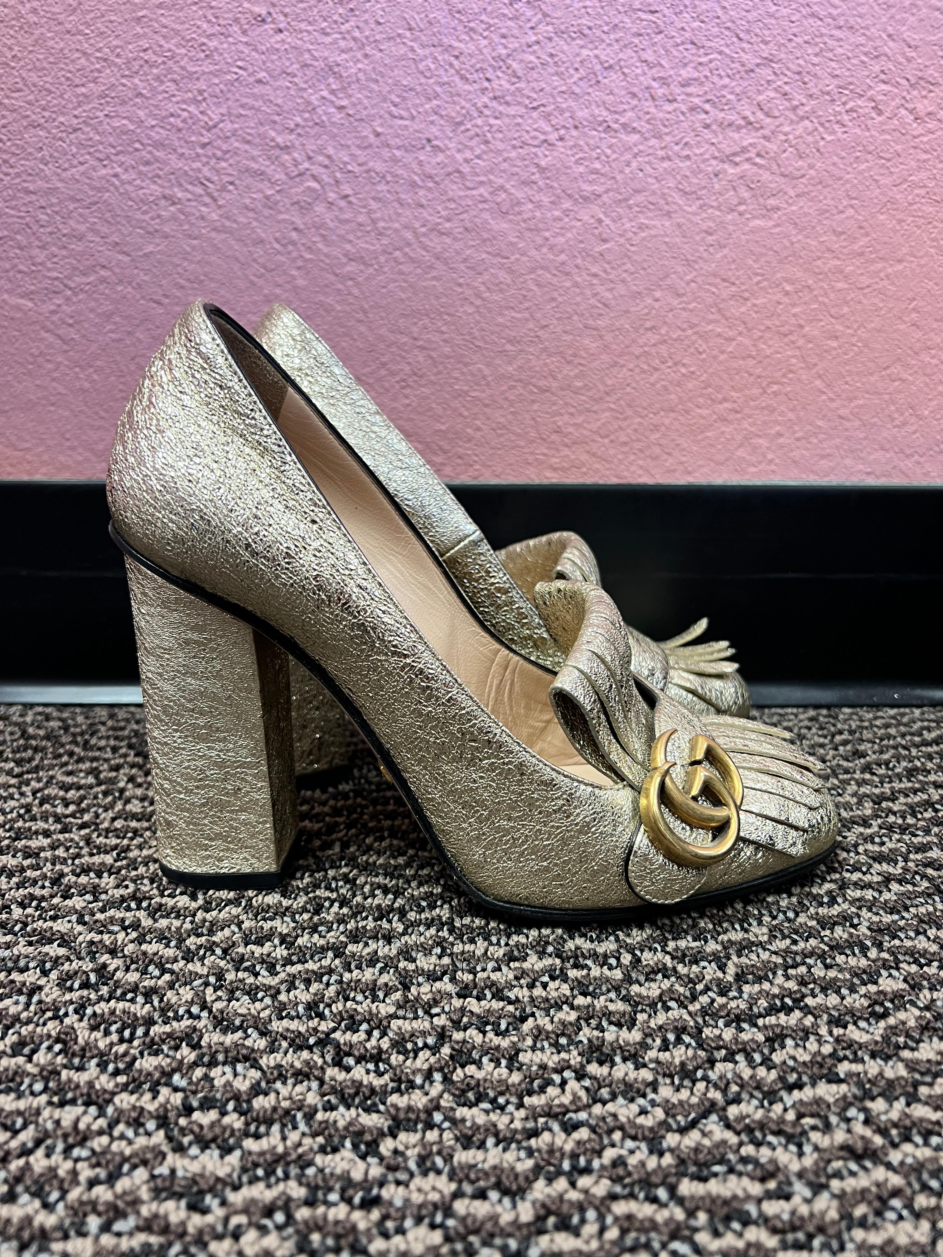 Women's or Men's Gucci GG Marmont Goldfoil Maryjanes Size 38  For Sale