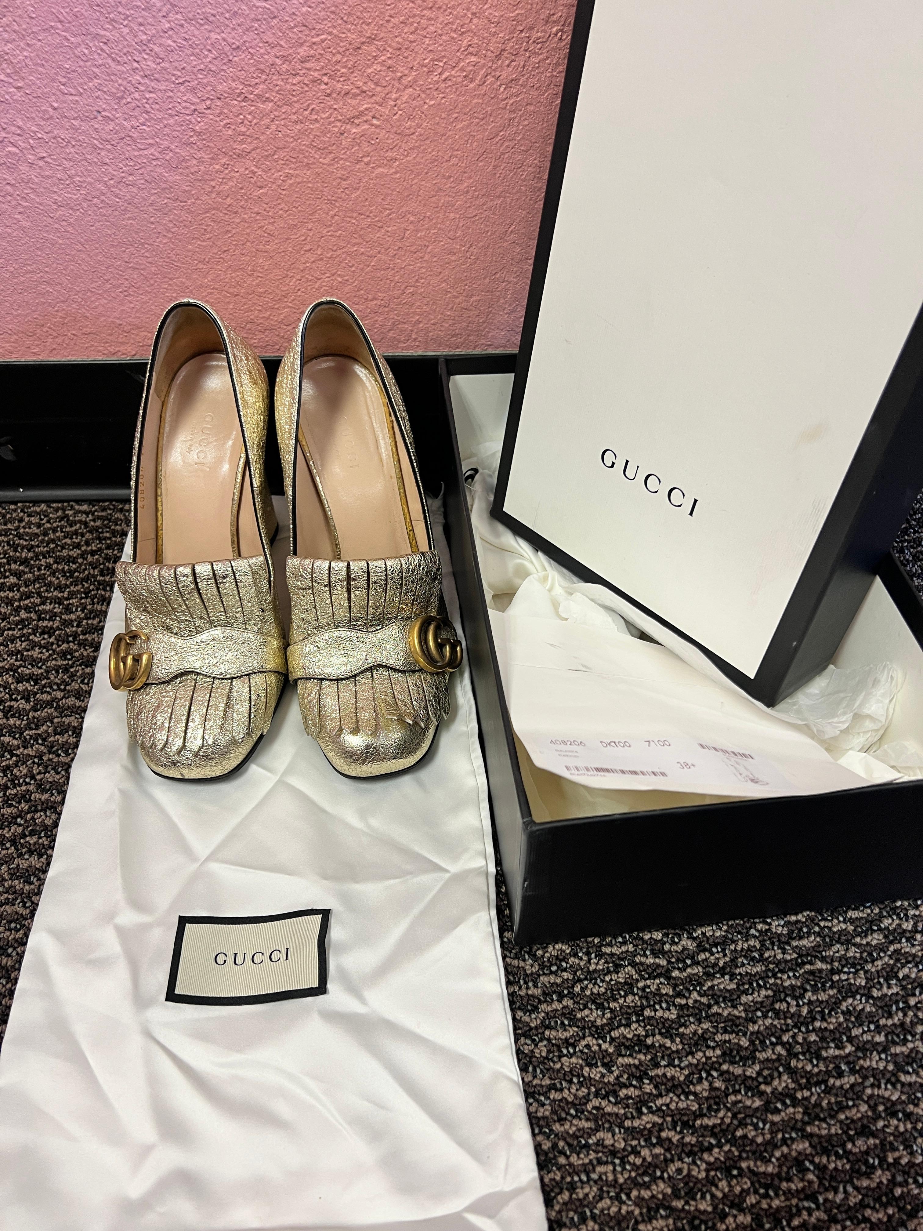 Gucci GG Marmont Goldfoil Maryjanes Size 38  For Sale 2