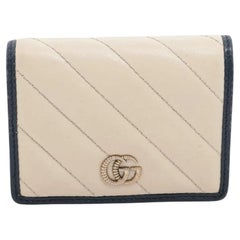 Gucci GG Marmont Leather Compact Wallet White x Navy