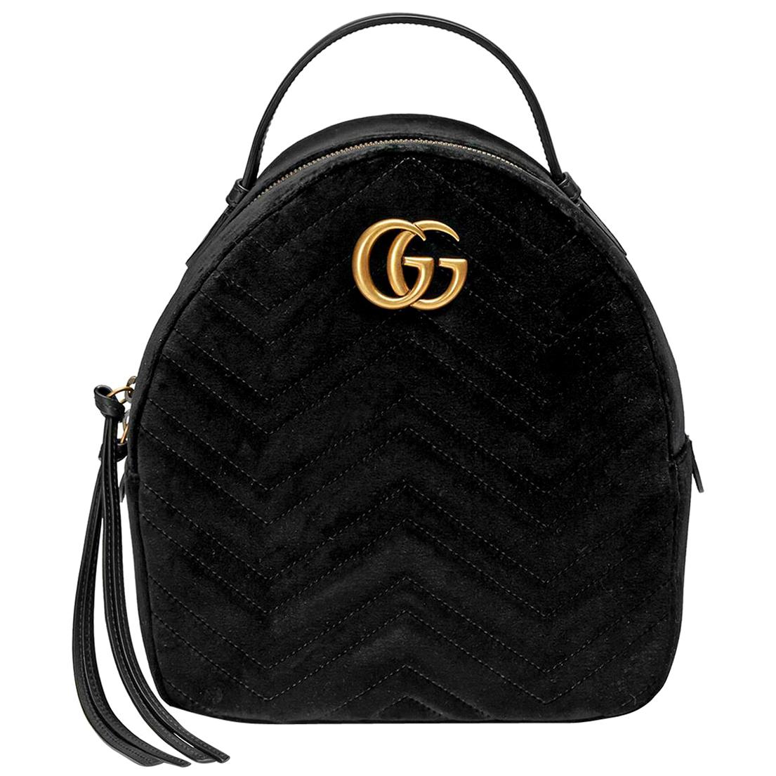 Gucci GG Marmont Leather Trimmed Quilted Velvet Backpack