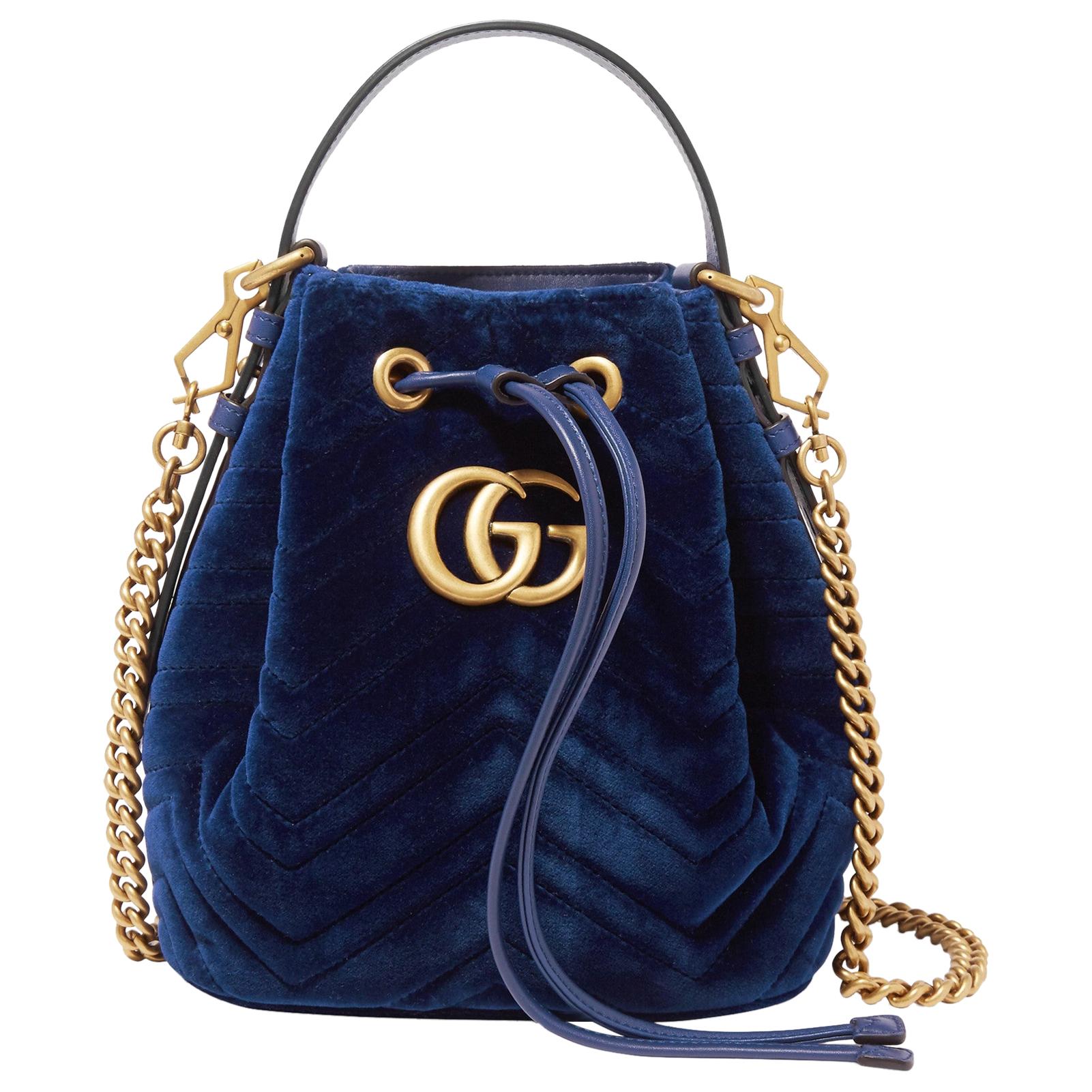 Gucci GG Marmont Leather-Trimmed Quilted-Velvet Bucket Bag at 1stDibs |  gucci bucket bag