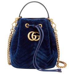 Gucci GG Marmont Leather-Trimmed Quilted-Velvet Bucket Bag