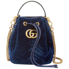 Gucci GG Marmont Leather Trimmed Quilted Velvet Bucket Bag