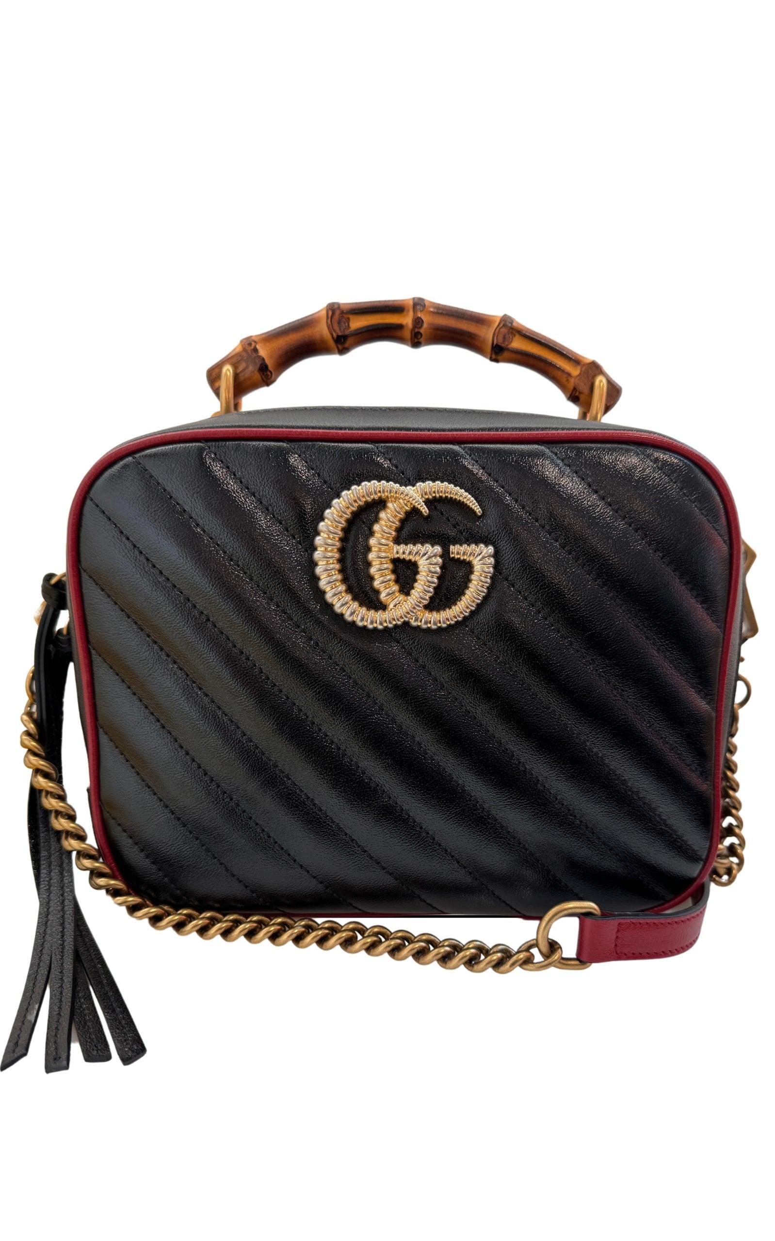 Gucci GG Marmont Matelassé Borsa a tracolla con manico in bambù in vendita 5