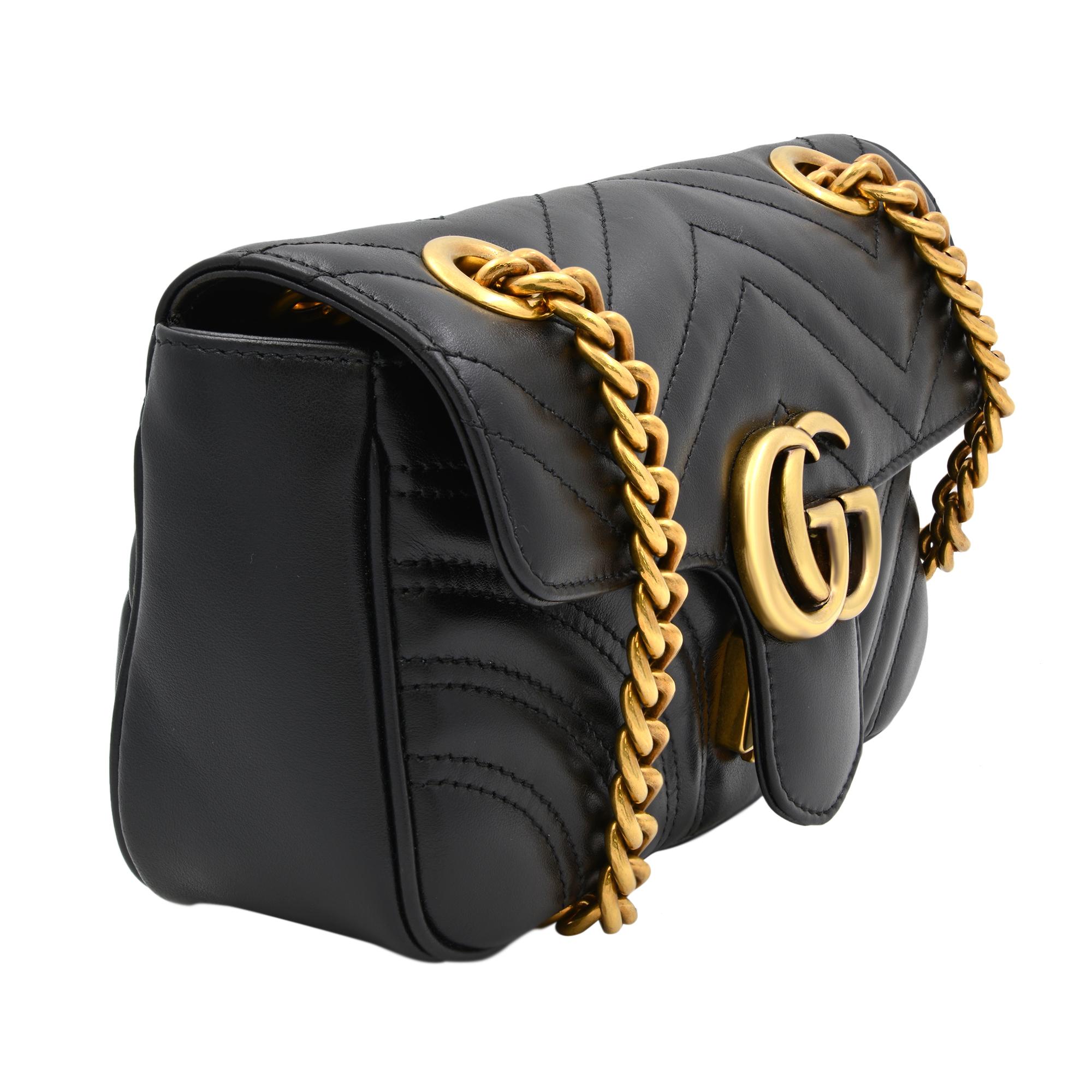 Gucci GG Marmont Matelasse Schwarz Leder Mini Umhängetasche 446744 1