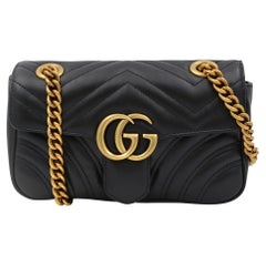 Gucci GG Marmont Matelasse Schwarz Leder Mini Umhängetasche 446744