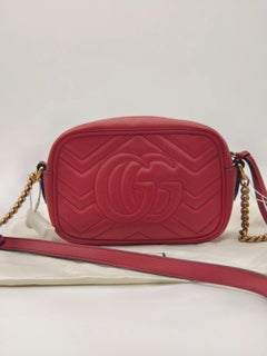 Gucci GG Marmont Matelassé Mini Camera Bag Red Leather Crossbody