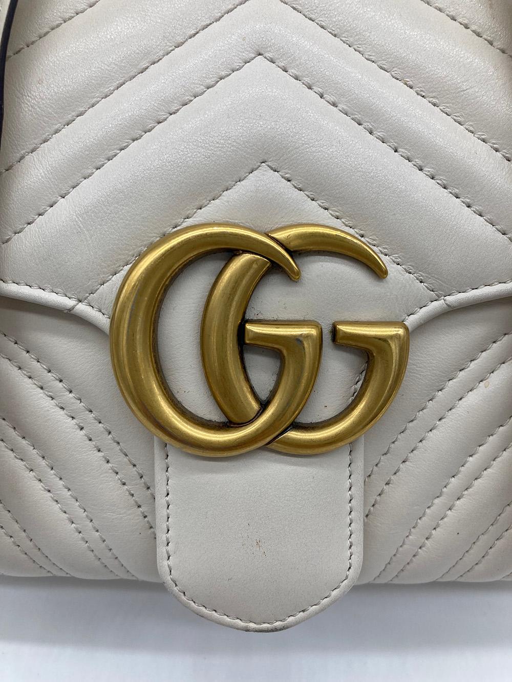 Beige Gucci GG Marmont Matelasse Top Handle Flap Bag  For Sale