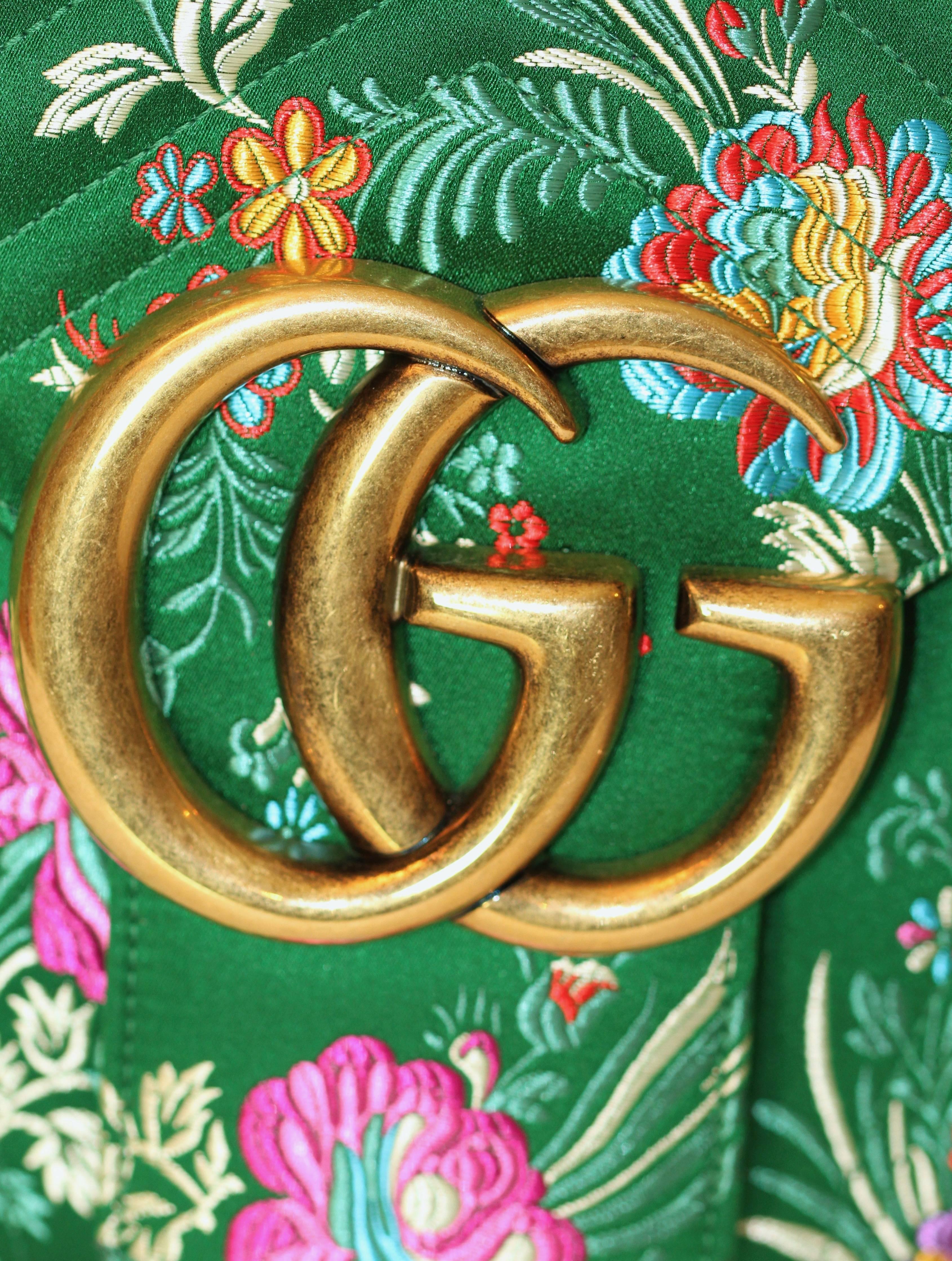 GUCCI GG Marmont Maxi Handbag Quilted Floral Jacquard  In Excellent Condition In Geneva, CH