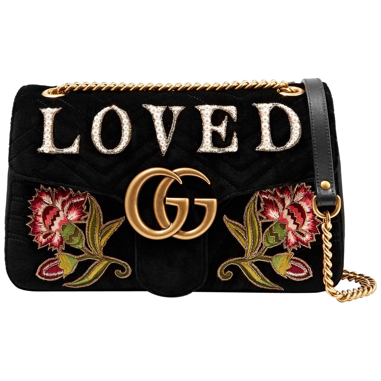 Gucci GG Marmont Medium Embroidered Matelassé Velvet Shoulder Bag at ...