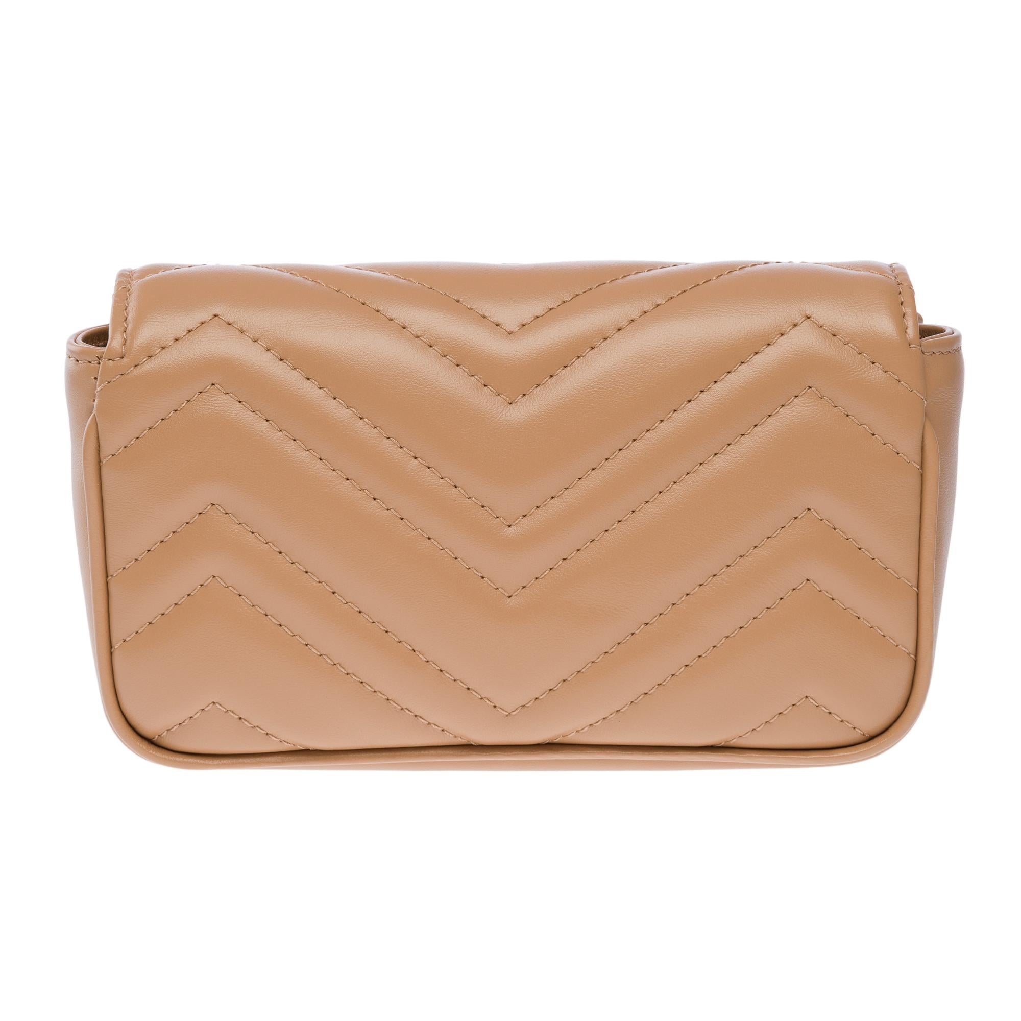 Women's Gucci GG Marmont Mini shoulder bag in beige quilted leather , BHW For Sale