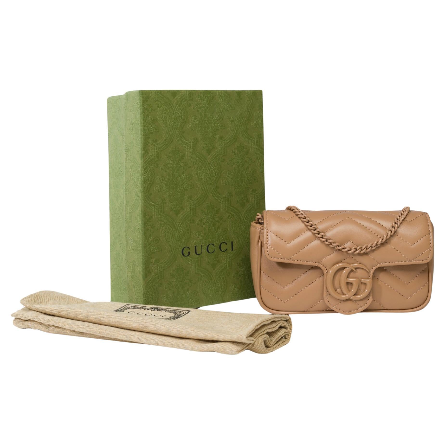 Gucci GG Marmont Mini shoulder bag in beige quilted leather , BHW For Sale