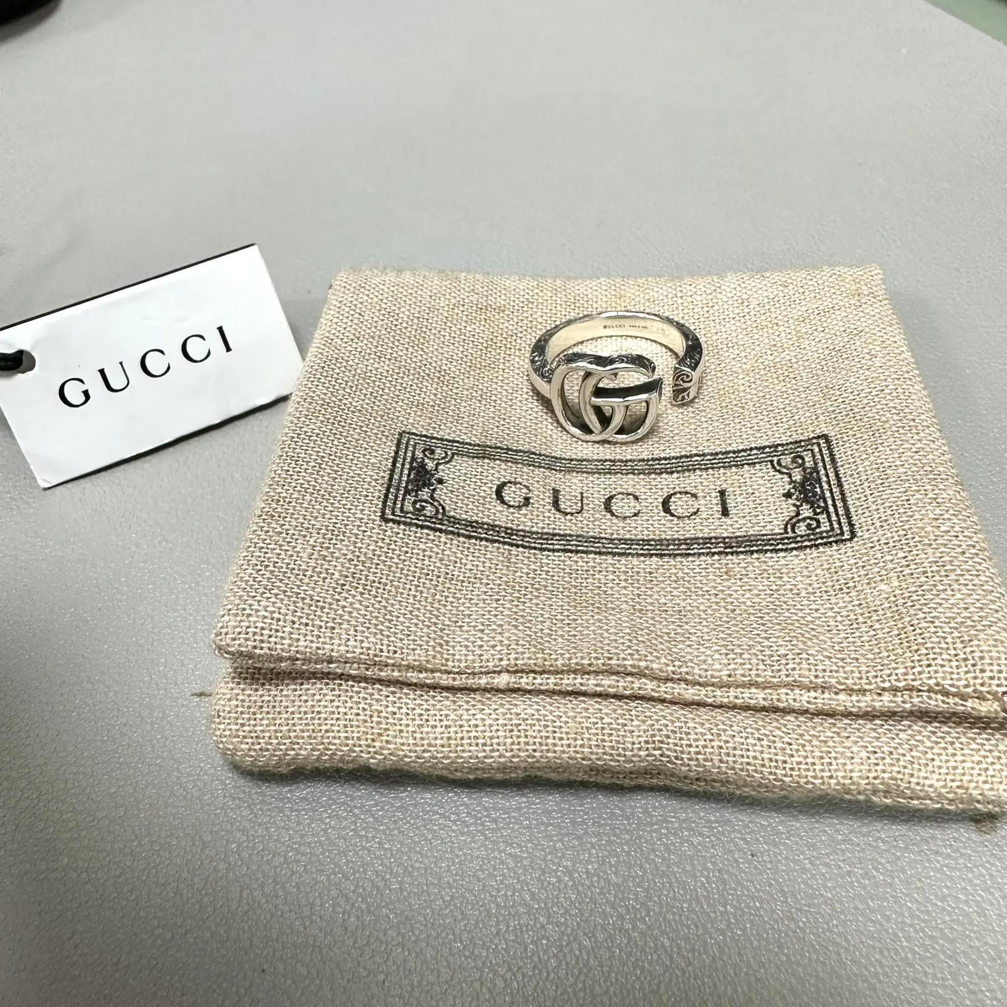 Women's or Men's Gucci GG Marmont Open Key Ring 925 Sterling Silver Aged Finish Size 7