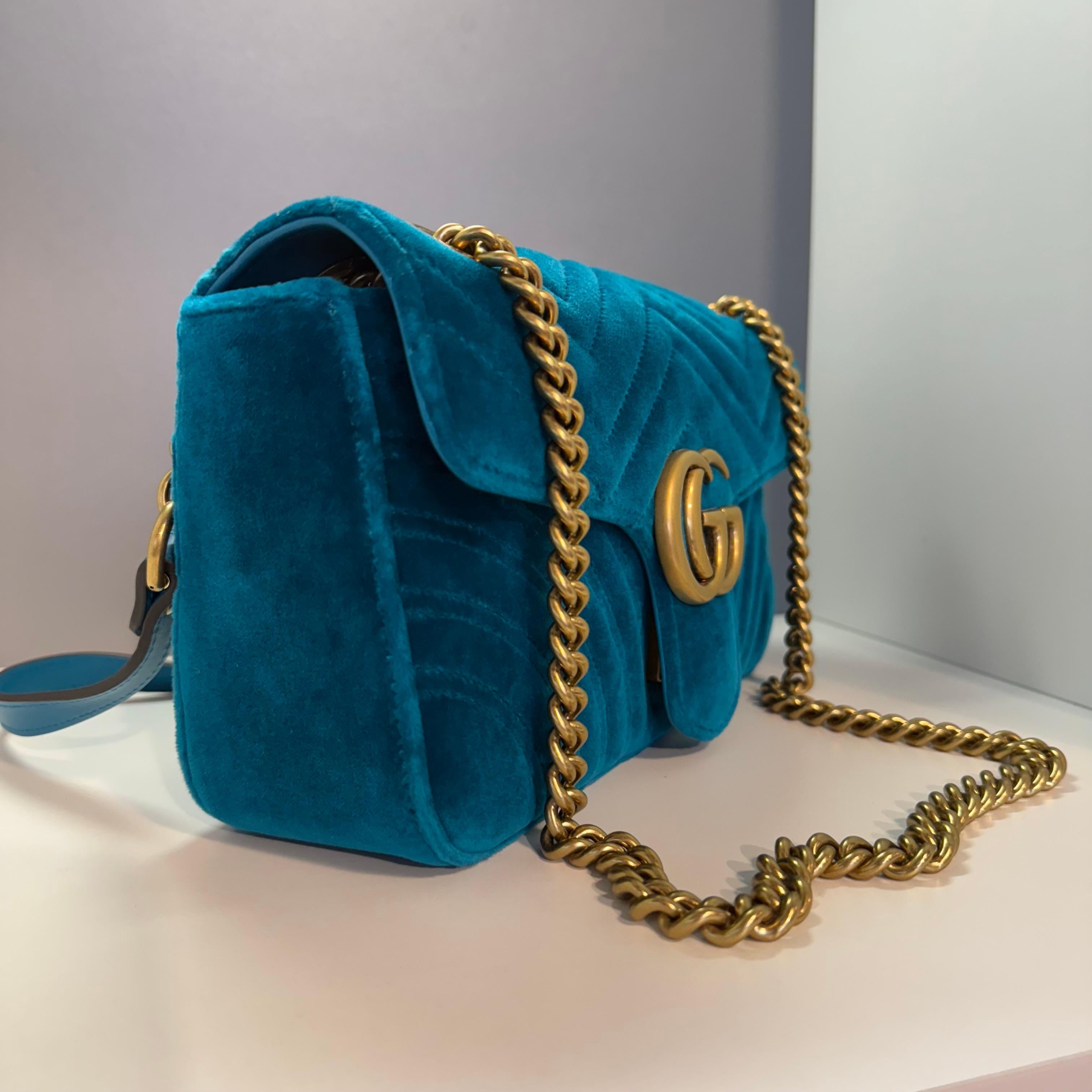Gucci GG Marmont Petrol Blaue Tasche mit Kette (Schwarz)