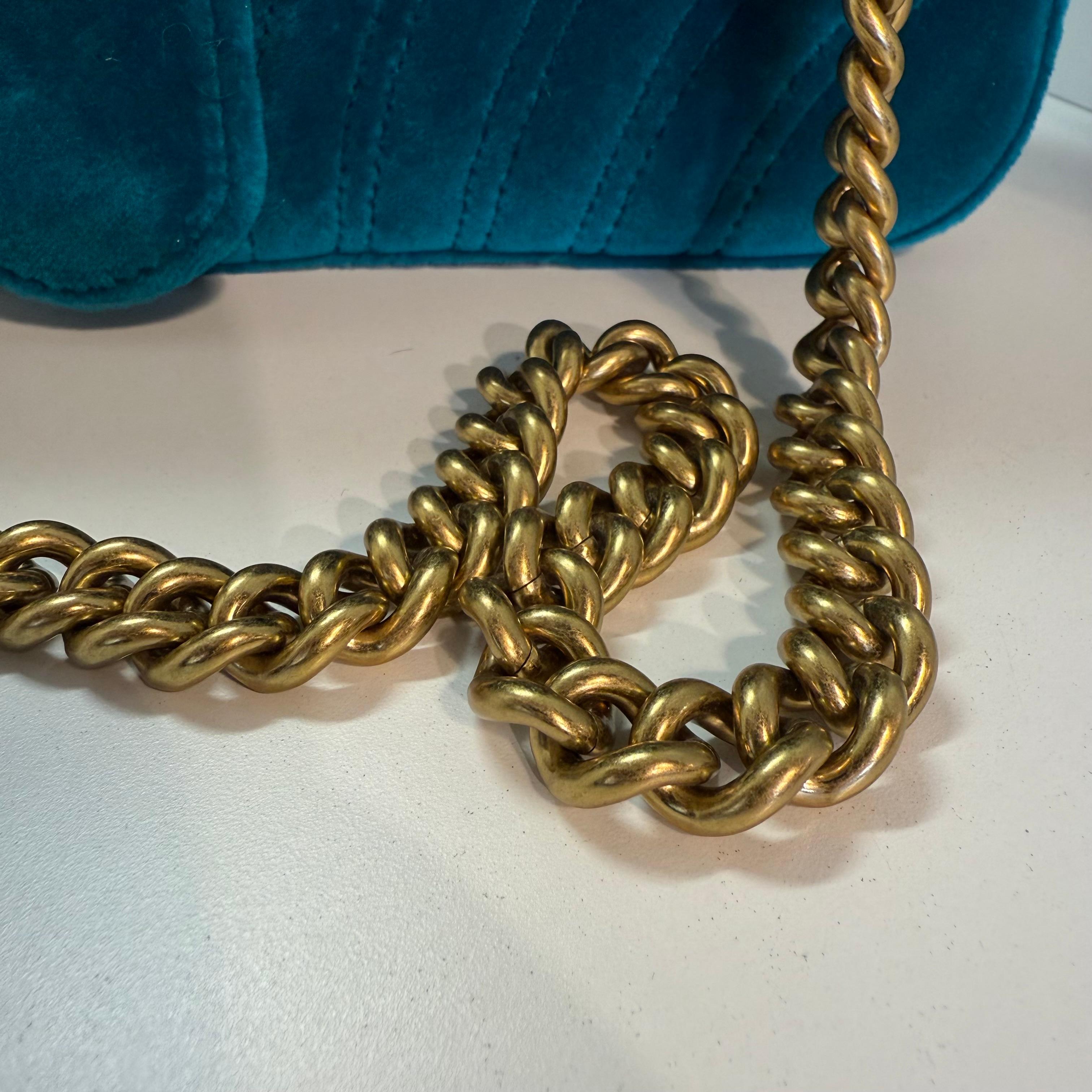 Gucci GG Marmont Petrol Blaue Tasche mit Kette Damen