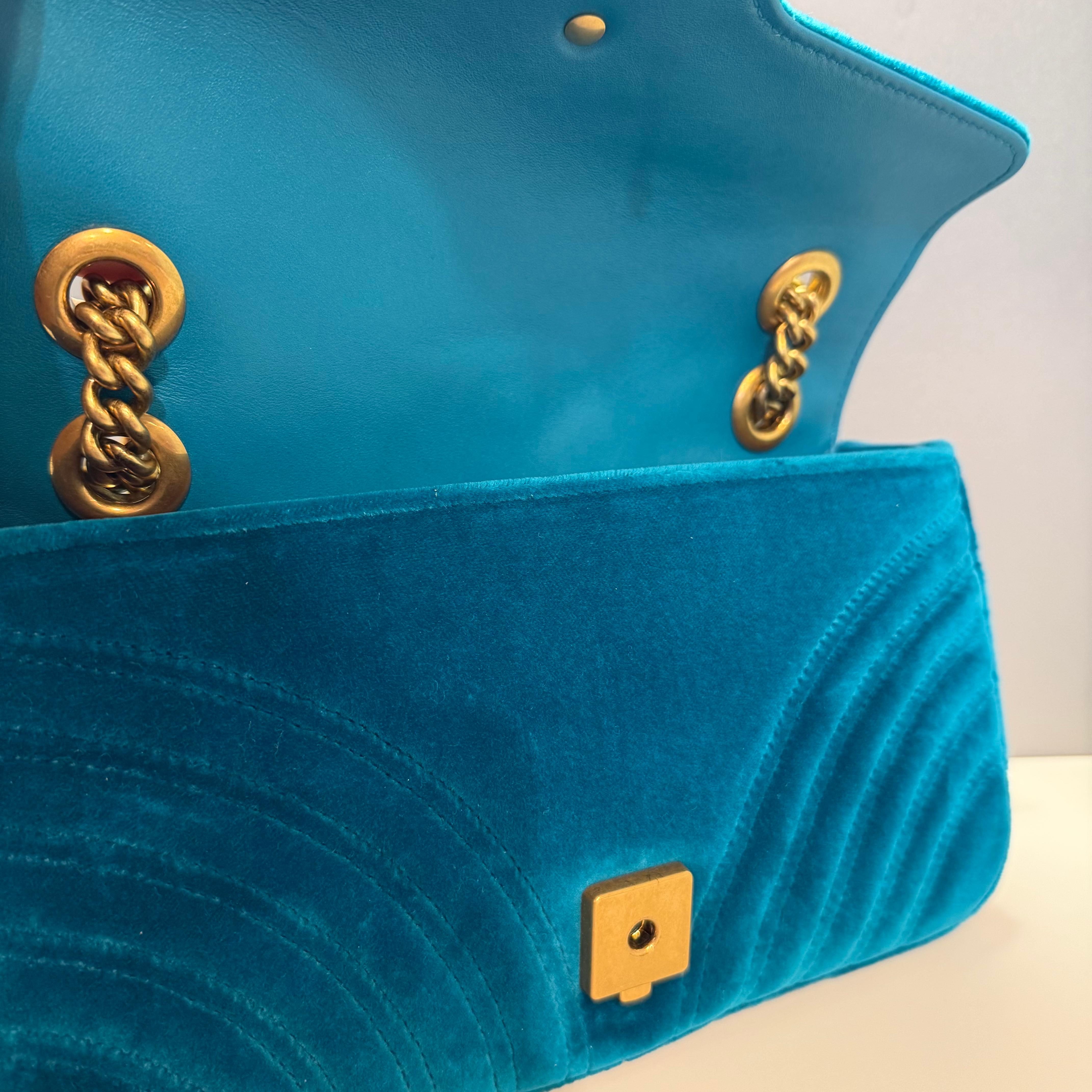 Gucci GG Marmont Petrol Blaue Tasche mit Kette 2