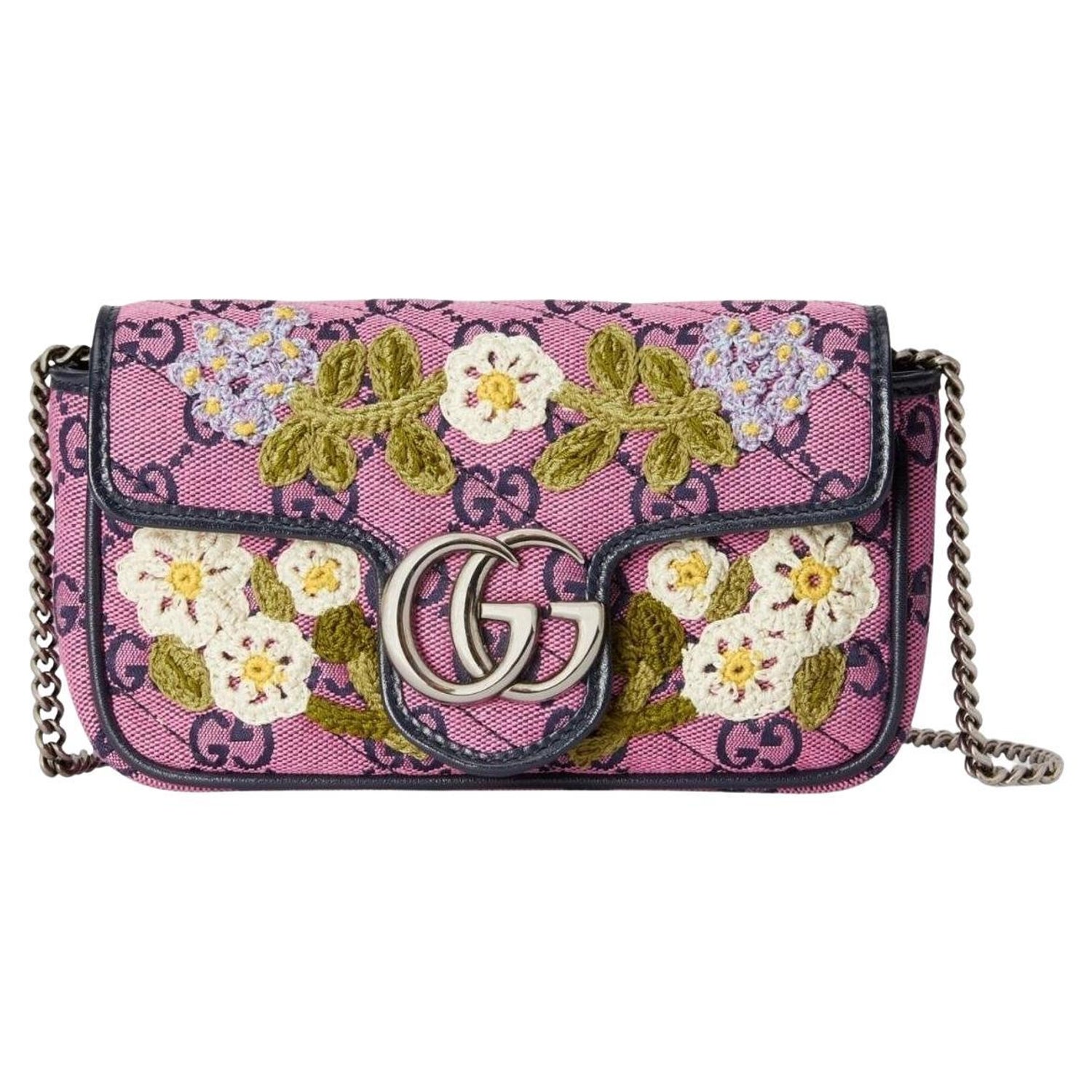 Gucci GG Marmont Pink Embroidery Super Mini Bag For Sale at 1stDibs