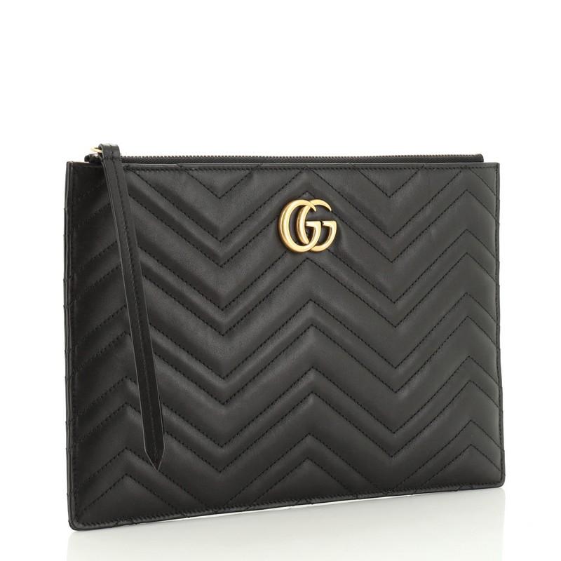 Black Gucci GG Marmont Pouch Matelasse Leather