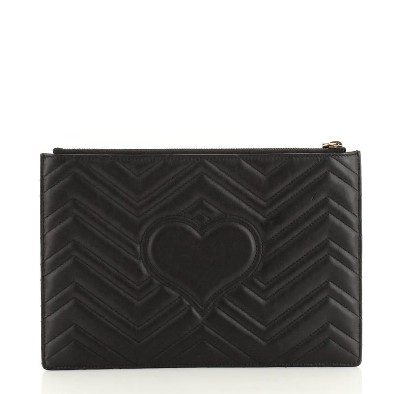 Black Gucci GG Marmont Pouch Matelasse Leather