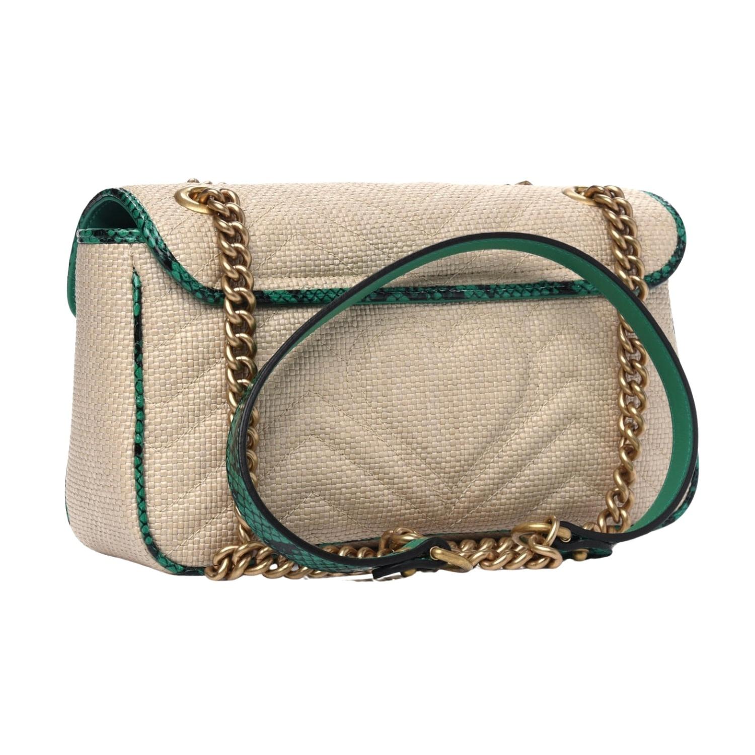 Beige Gucci GG Marmont Raffia Matelasse Shoulder Bag Small For Sale