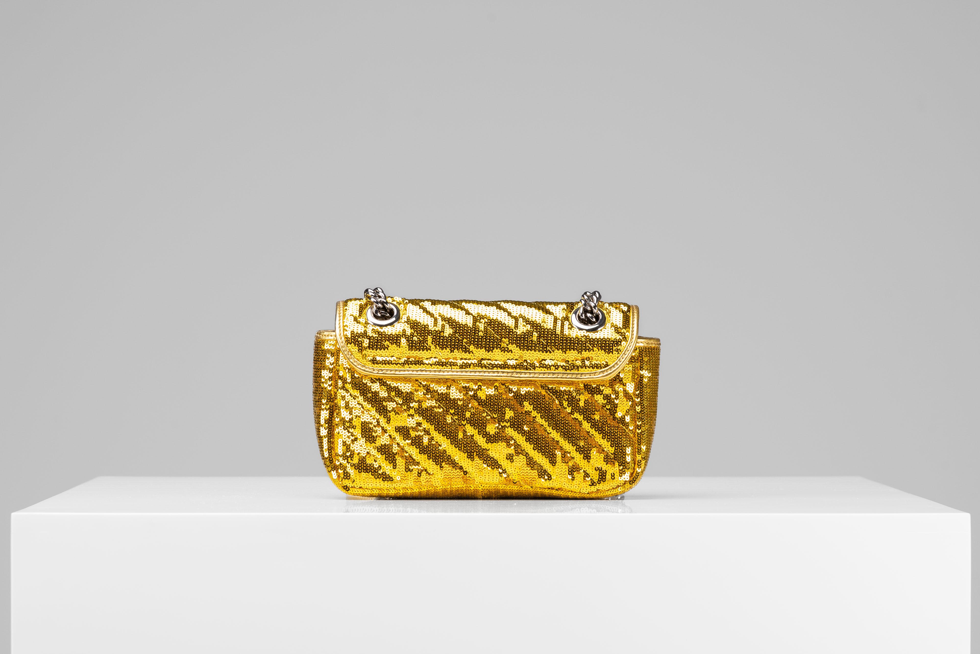 Brown Gucci GG Marmont Rare Gold Diagonal Sequins