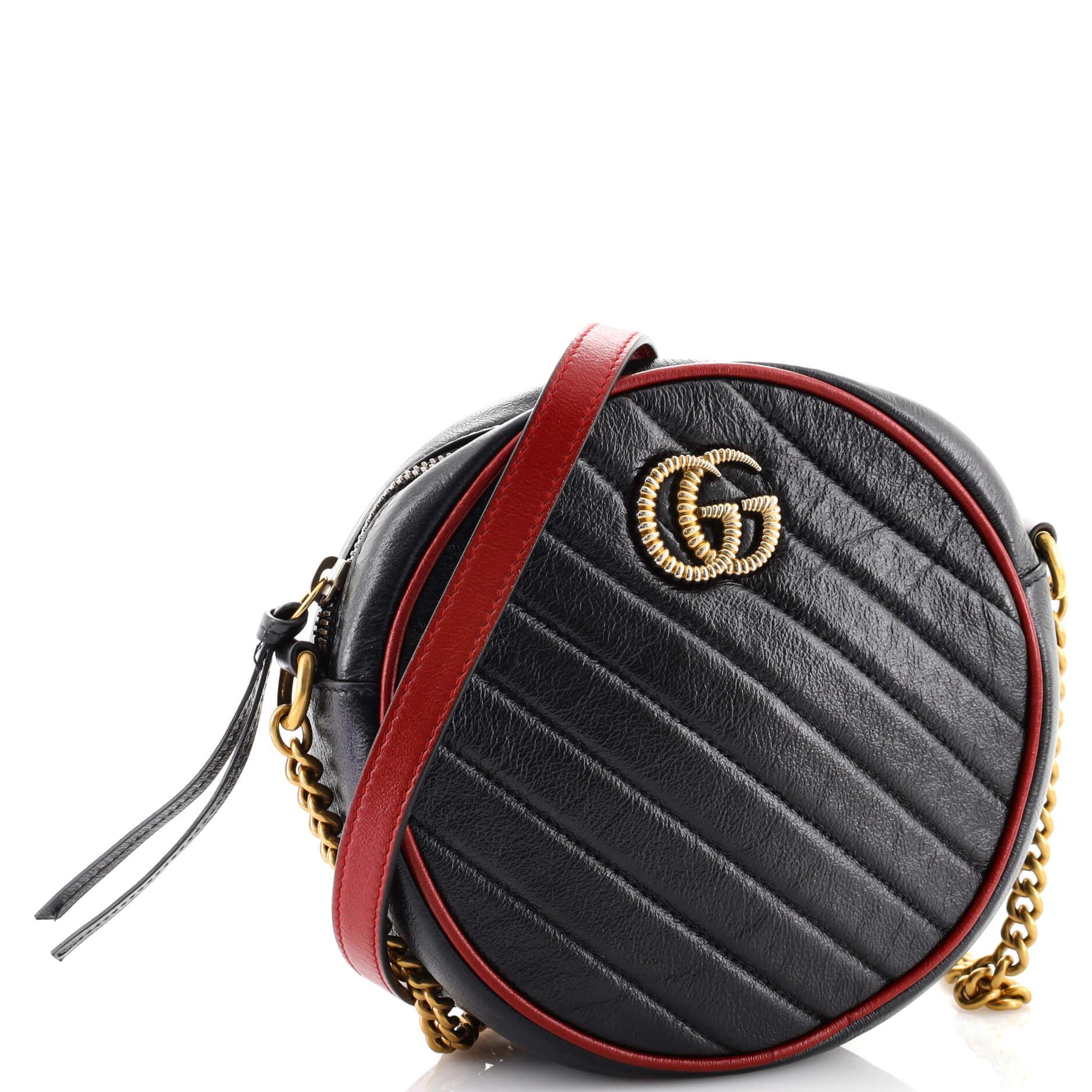 Gucci GG Marmont Round Shoulder Bag Diagonal Quilted Leather Mini In Good Condition In NY, NY
