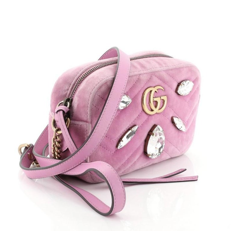 Gucci GG Marmont Shoulder Bag Crystal Embellished Matelasse Velvet Mini at 1stdibs
