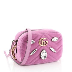 Gucci GG Marmont Shoulder Bag Crystal Embellished Matelasse Velvet Mini