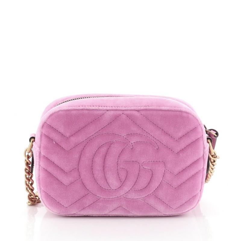 Purple Gucci GG Marmont Shoulder Bag Crystal Embellished Matelasse Velvet Mini