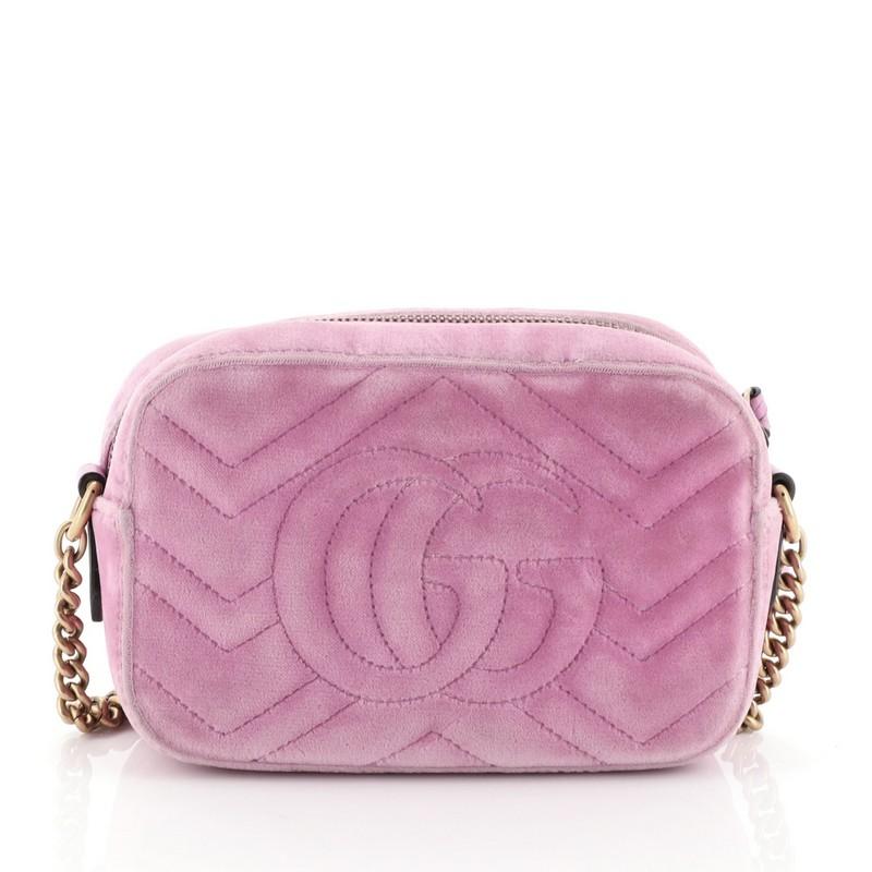 Gucci GG Marmont Shoulder Bag Crystal Embellished Matelasse Velvet Mini In Good Condition In NY, NY