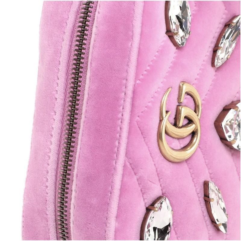 Gucci GG Marmont Shoulder Bag Crystal Embellished Matelasse Velvet Mini In Good Condition In NY, NY