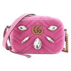 Gucci GG Marmont Shoulder Bag Crystal Embellished Matelasse Velvet Mini
