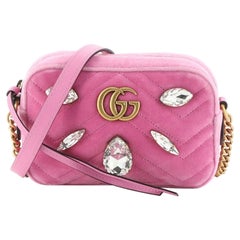 Gucci GG Marmont Shoulder Bag Crystal Embellished Matelasse Velvet Mini