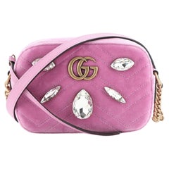 Gucci GG Marmont Shoulder Bag Crystal Embellished Matelasse Velvet Mini