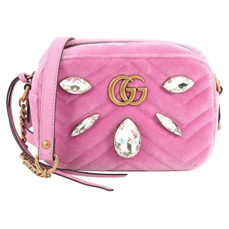 Gucci GG Marmont Shoulder Bag Crystal Embellished Matelasse Velvet Mini at  1stDibs | gucci pink velvet bag