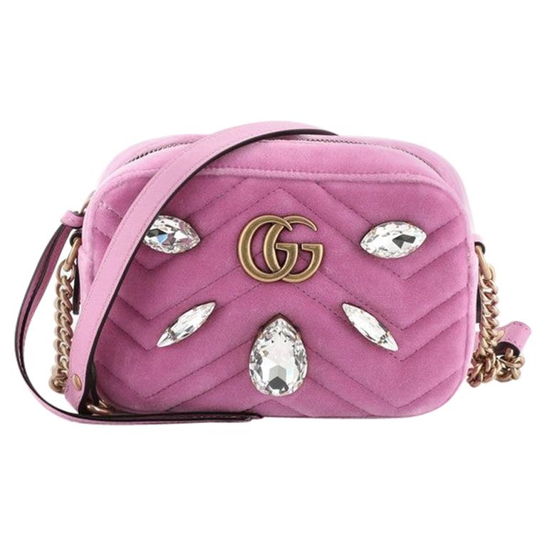 Gucci GG Marmont Shoulder Bag Crystal Embellished Matelasse Velvet Mini