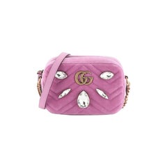 Gucci GG Marmont Shoulder Bag Crystal Embellished Matelasse Velvet Mini