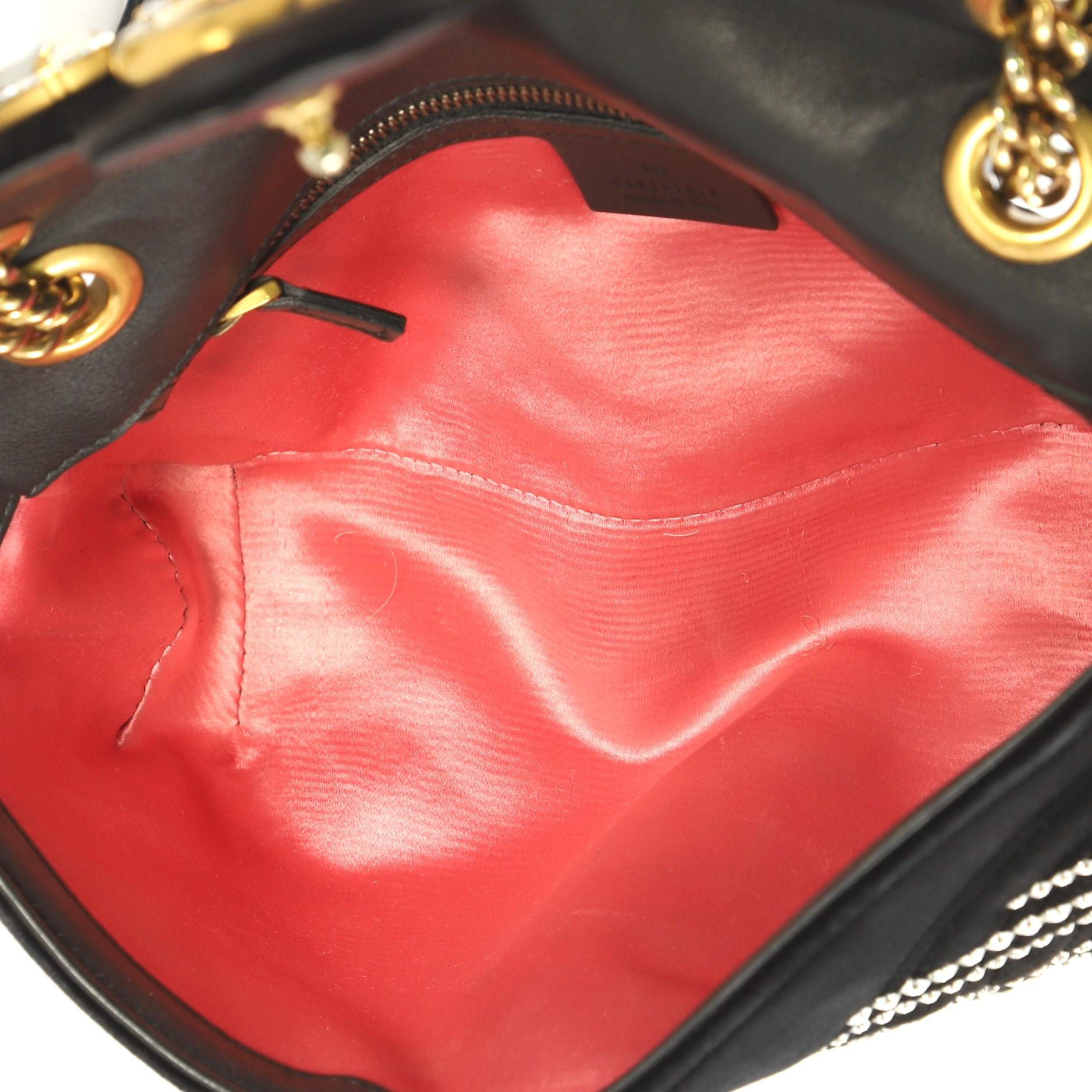 Black Gucci GG Marmont Shoulder Bag Crystal Embellished Matelasse Velvet Small 