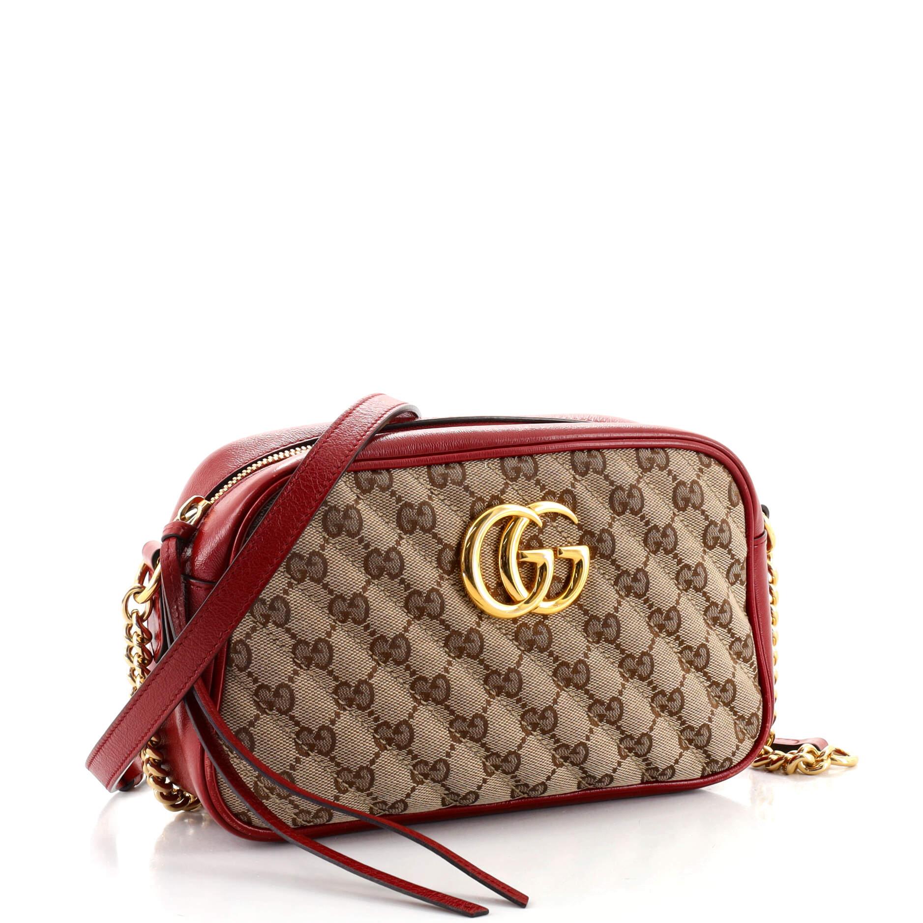 Brown Gucci GG Marmont Shoulder Bag Diagonal Quilted GG Canvas Small