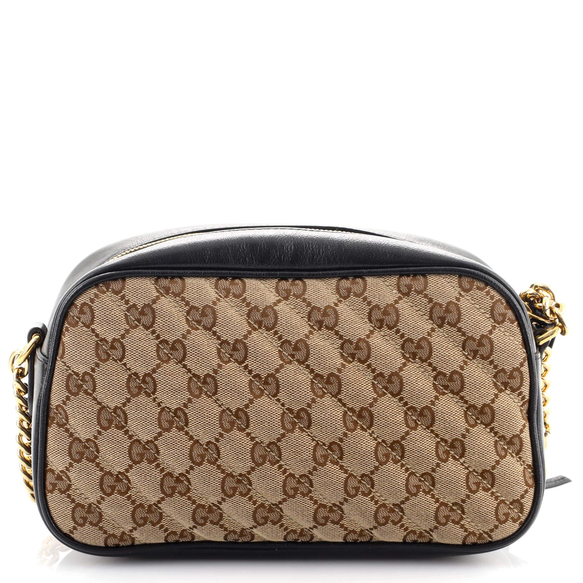 Brown Gucci GG Marmont Shoulder Bag Diagonal Quilted GG Canvas Small