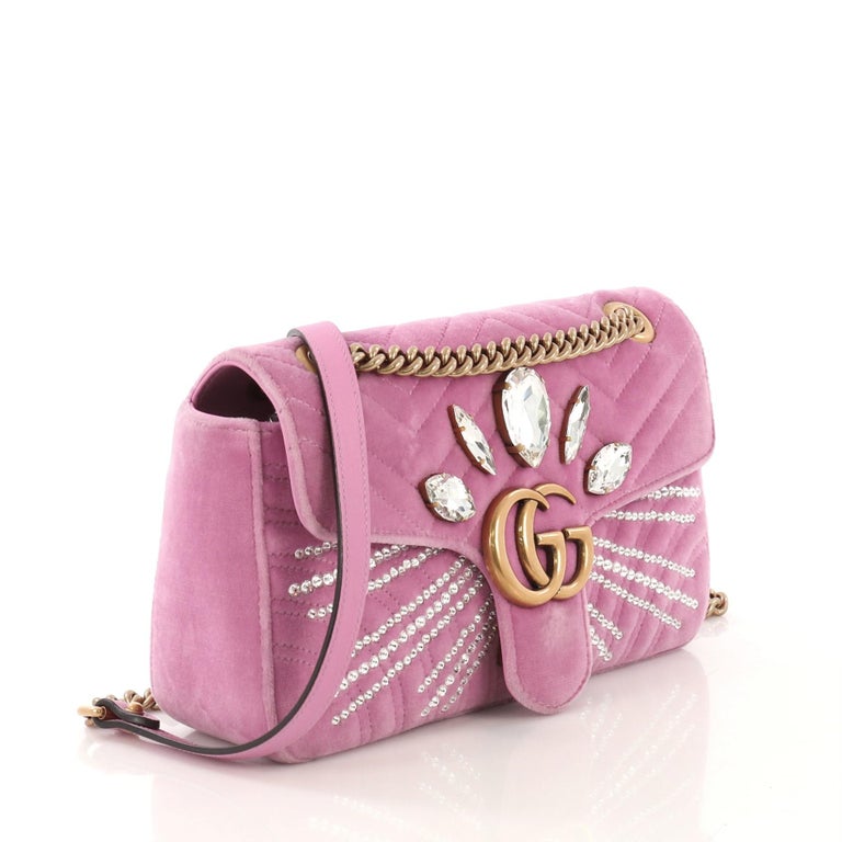 Gucci GG Marmont Shoulder Bag Embellished Matelasse Velvet Small at 1stdibs
