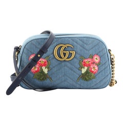 Gucci GG Marmont Shoulder Bag Embroidered Matelasse Denim Small