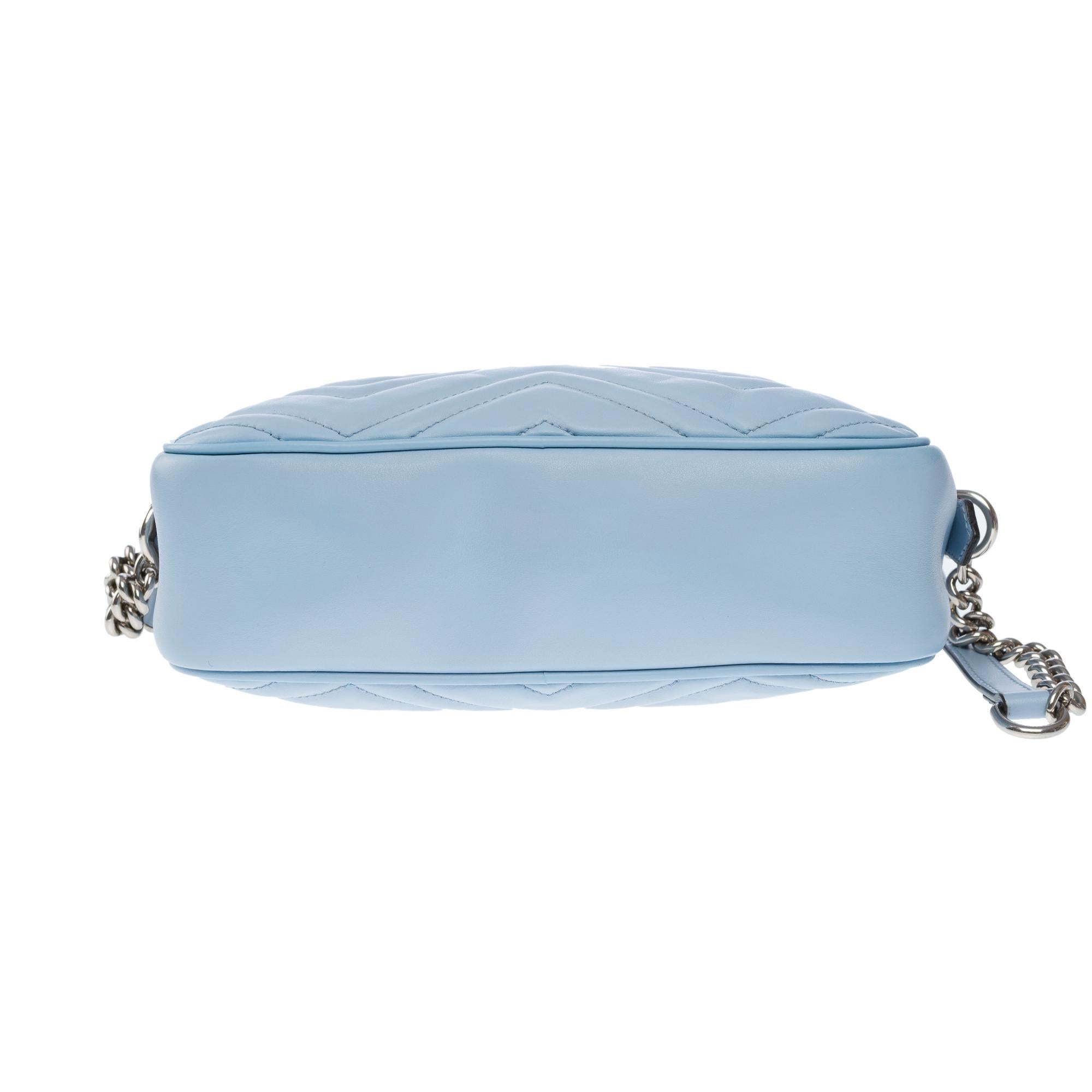 Gucci GG Marmont shoulder bag in light blue quilted leather , SHW 6
