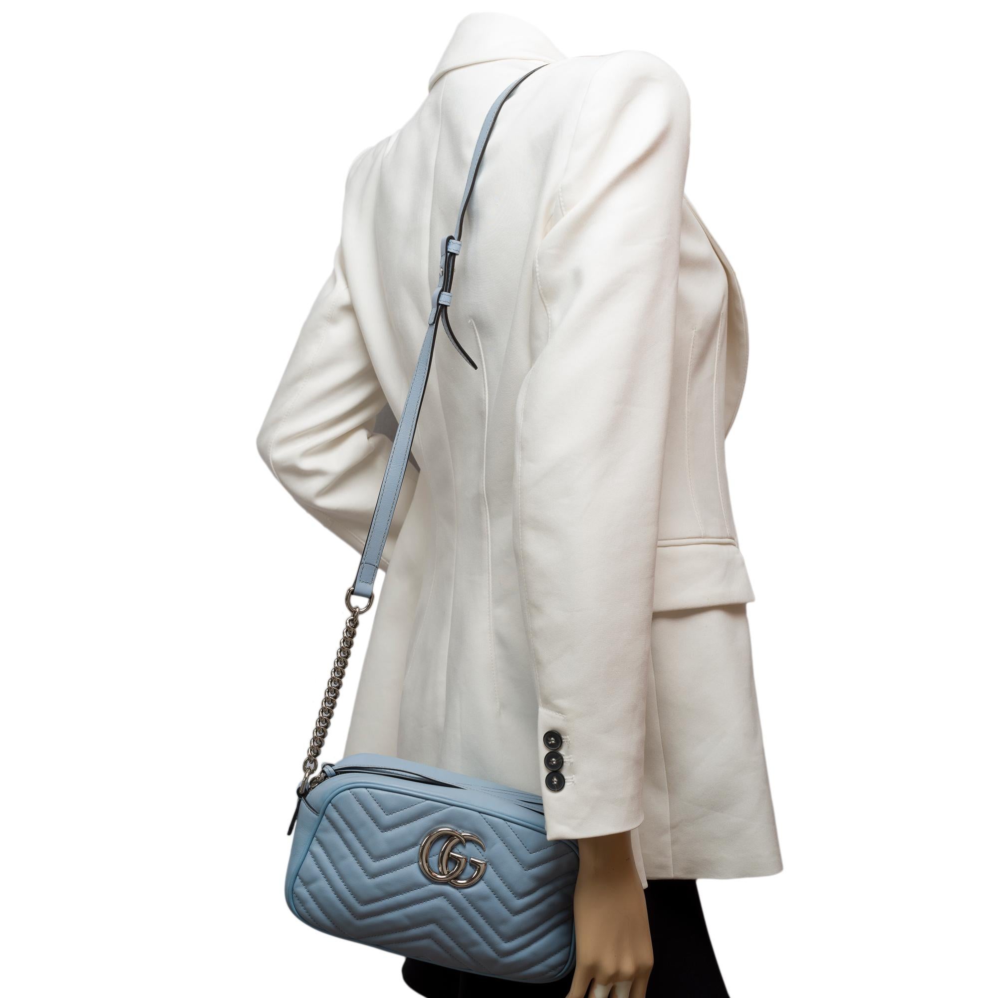 Gucci GG Marmont shoulder bag in light blue quilted leather , SHW 8