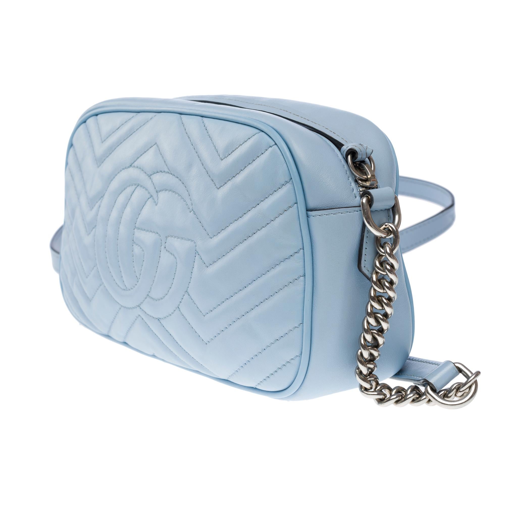 Gucci GG Marmont shoulder bag in light blue quilted leather , SHW 1