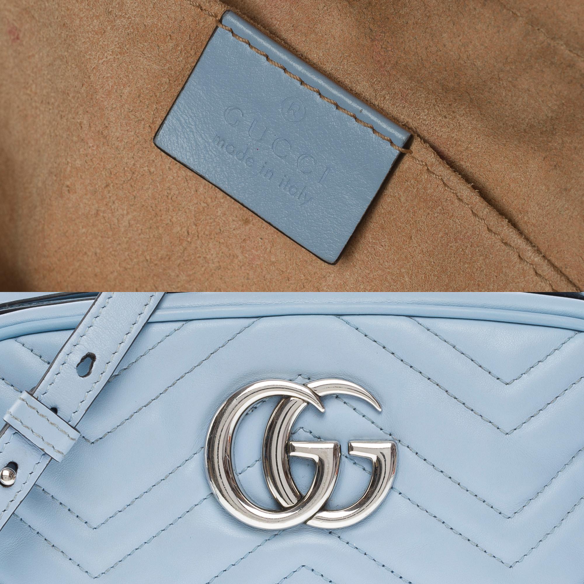 Gucci GG Marmont shoulder bag in light blue quilted leather , SHW 2